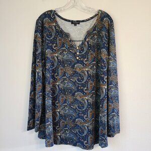 Tralilbee Women Blouse Top Sz 2X Paisley Print Multicolor Pullover Poly Blend
